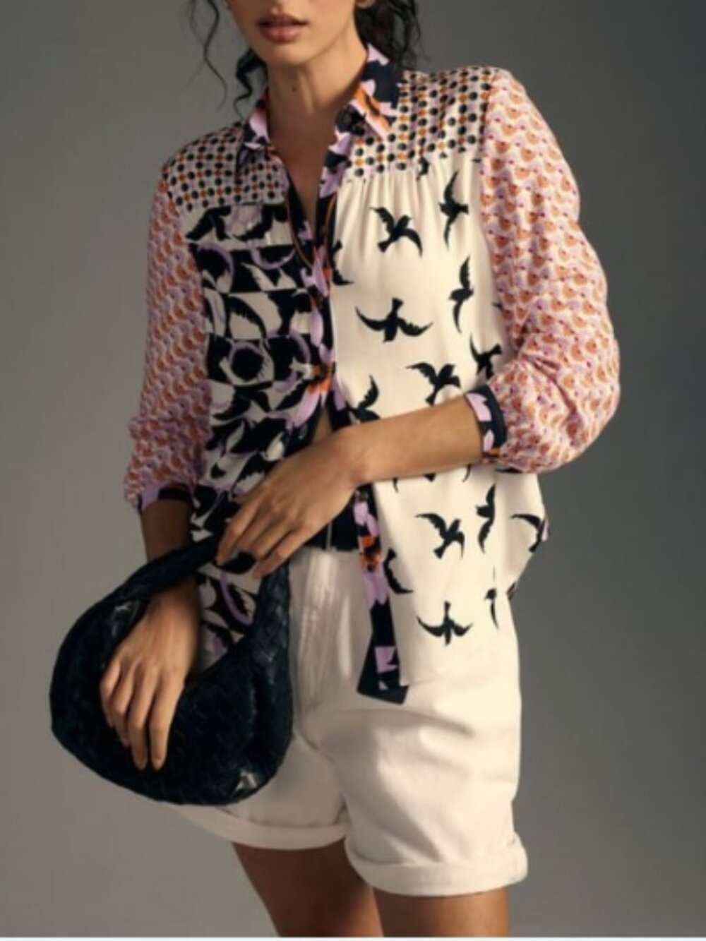Maeve Multiple Print Long Sleeve Blouse Pink Lavender Bird Floral Casual EUC XSP
